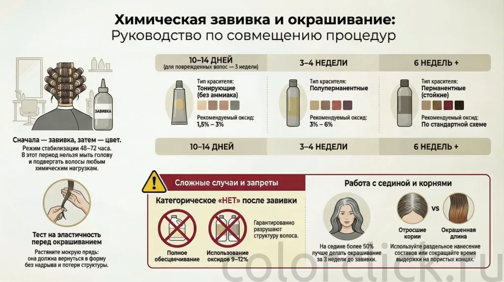 Химическая завивка и окрашивание: порядок, сроки и три ситуации, где стандартное правило не работает