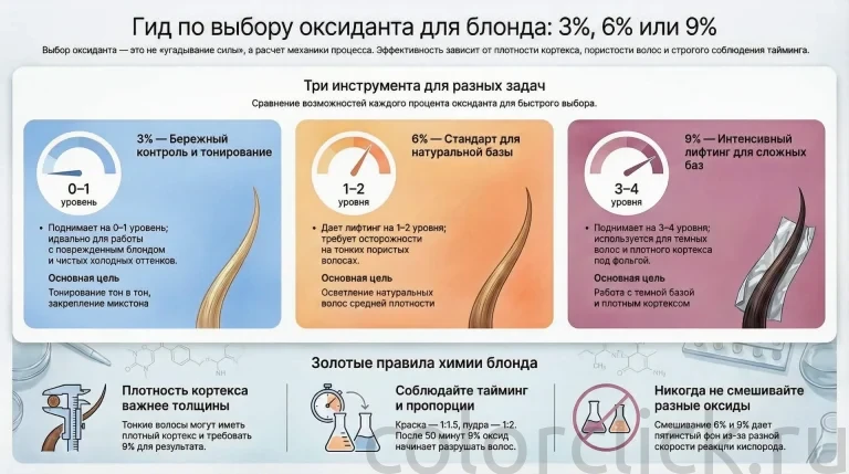 Какой оксидант выбрать для блонда: 3%, 6% или 9%
