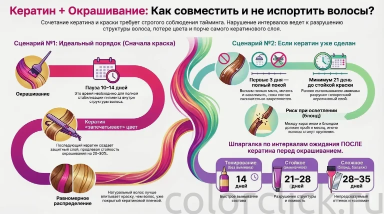 Кератиновое выпрямление и окрашивание: через сколько можно красить