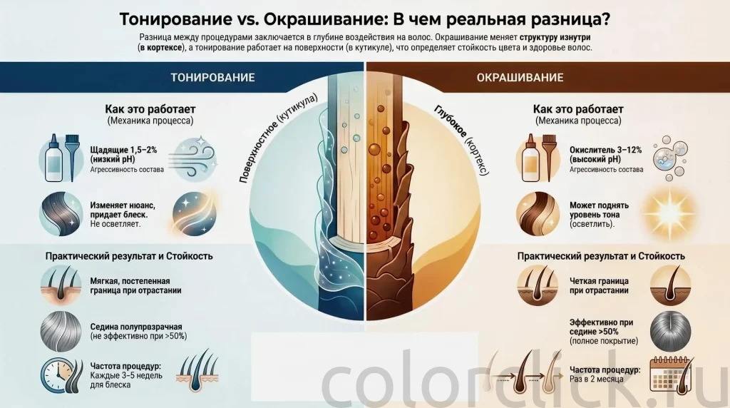 Чем отличается тонирование от окрашивания волос: разбор химии процесса и скрытых рисков