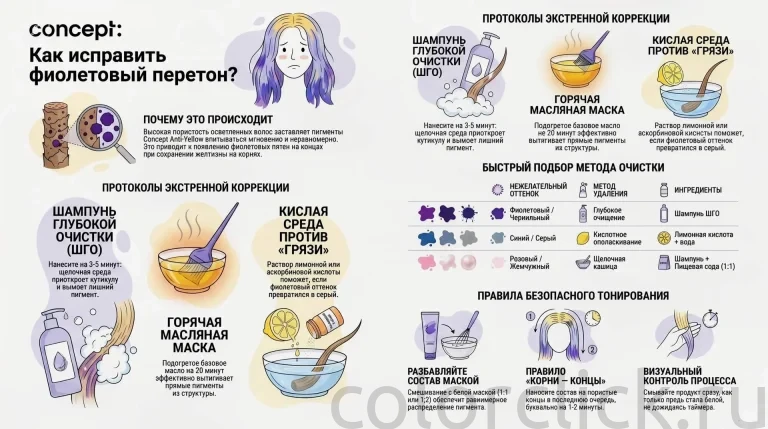 Что делать, если concept нейтрализация желтизны дала фиолетовый цвет