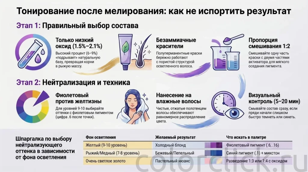 Выбор краски для тонирования волос после мелирования и расчет оксида