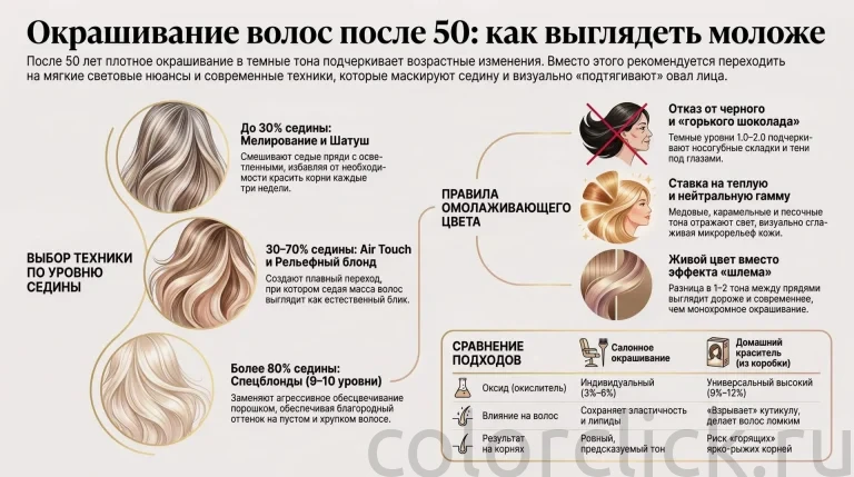 Окрашивание волос после 50: как выбрать технику и оттенок под тип седины