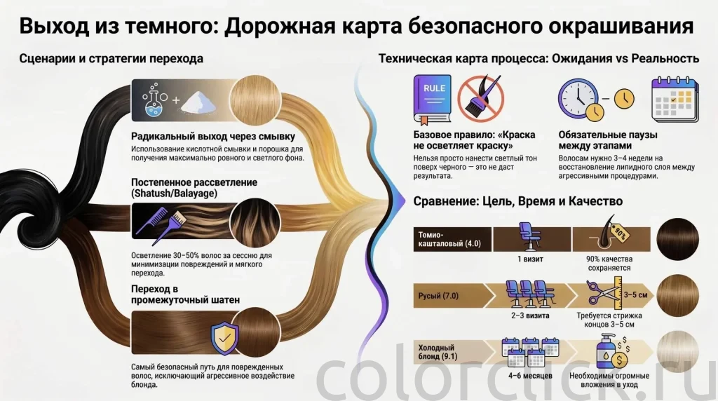 Выход из темного: этапы и сценарии окрашивания волос после черного цвета