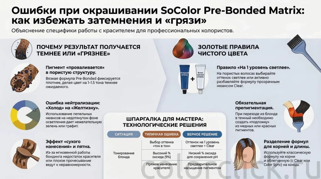 Ошибки при окрашивании SoColor Pre-Bonded Matrix: почему цвет уходит в затемнение или грязь