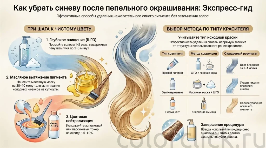 Как убрать синий оттенок после пепельного окрашивания быстро и без затемнения
