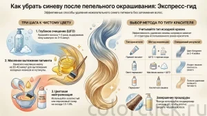 Как убрать синий оттенок после пепельного окрашивания быстро и без затемнения