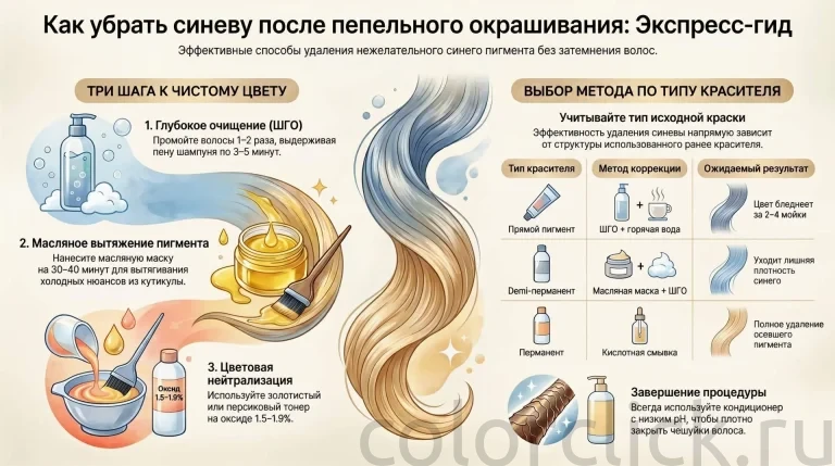 Как убрать синий оттенок после пепельного окрашивания быстро и без затемнения