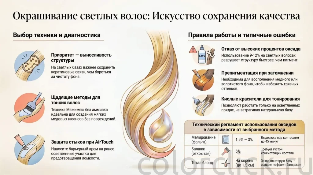Техника окрашивания светлых волос: от диагностики базы до выбора схемы