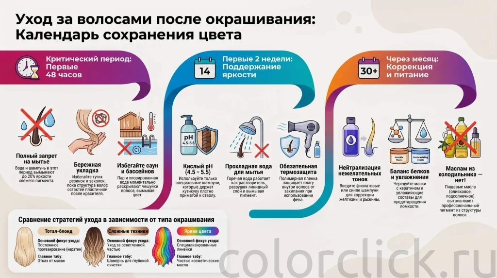 Уход за волосами после окрашивания: график процедур по неделям