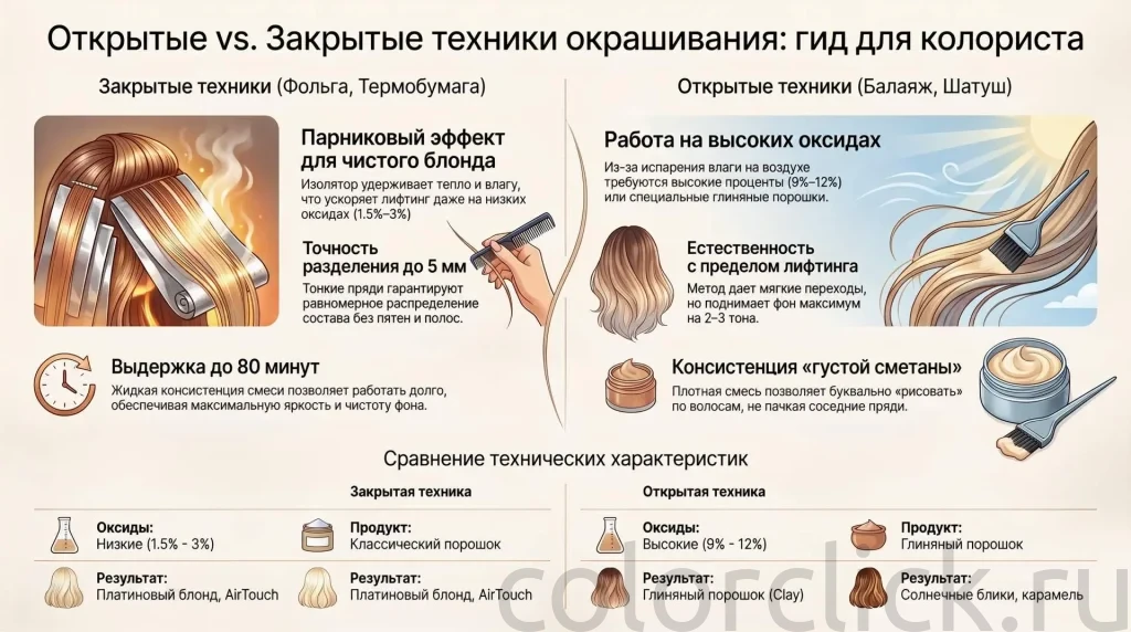 Открытые и закрытые техники окрашивания: технологический гайд по выбору метода