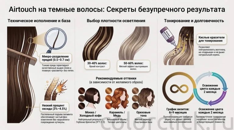 Техника окрашивания аиртач на темные волосы: как избежать рыжины и пятен