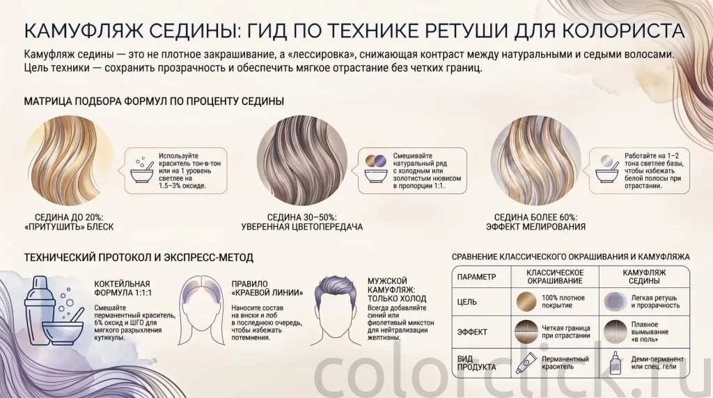 Техника окрашивания камуфляж седины: протоколы, формулы и ошибки