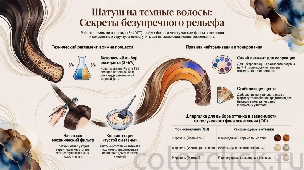 Техника окрашивания шатуш на темные волосы