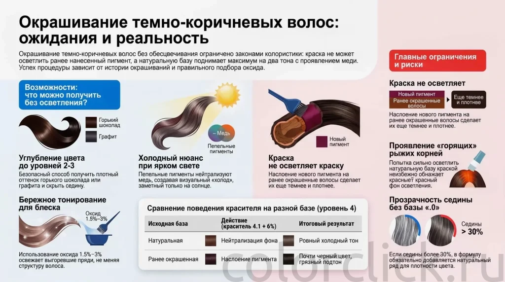 Как работает краска на темно коричневых волосах: возможности и ограничения