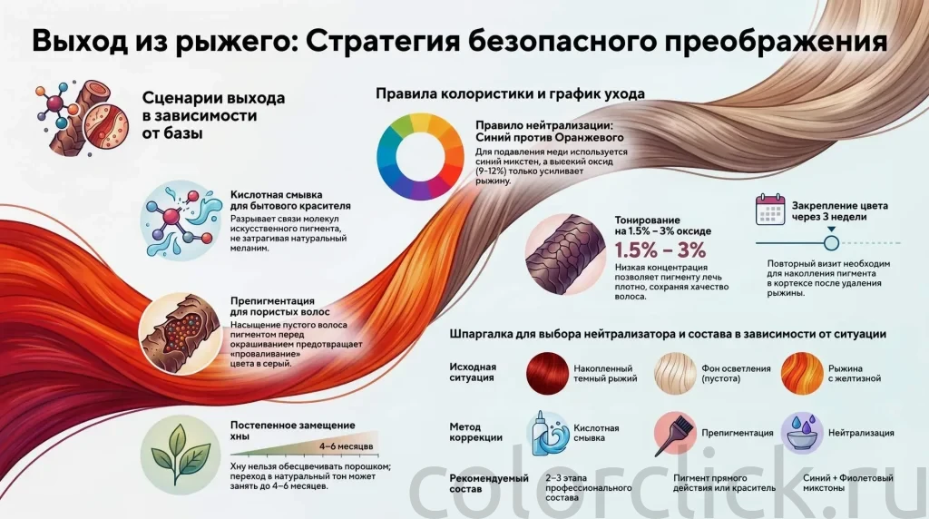 Окрашивание волос после рыжего цвета: как сменить оттенок без потери качества
